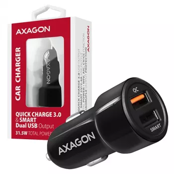 Automobilinis USB įkroviklis Axagon PWC-QC5, 31.5W, QC 3.0, SMART, juodas