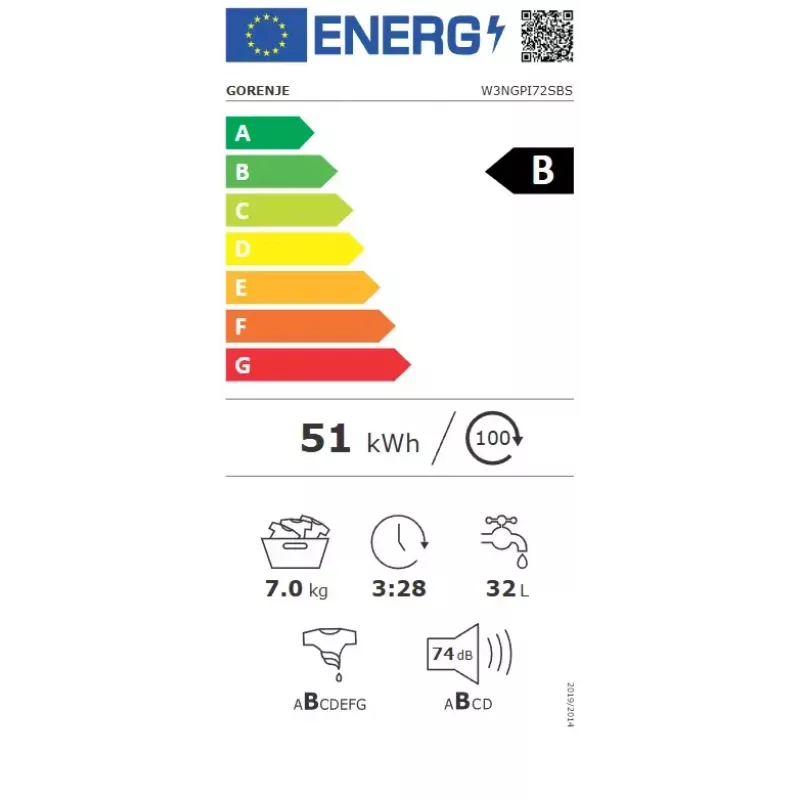 Skalbimo mašina Gorenje W3NGPI72SBS, priekinis pakrovimas, 7 kg, 1200 aps/min, LCD, garų funkcija, 59,5×43,5 cm, energijos klasė B