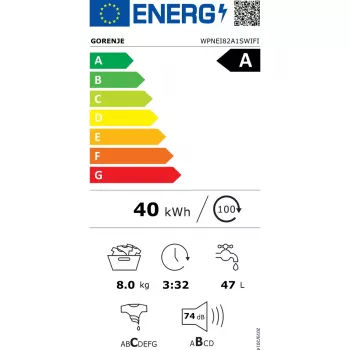 Gorenje WPNEI82A1SWIFI skalbimo mašina, pakrovimas iš priekio, 8 kg, 1200 aps./min., balta