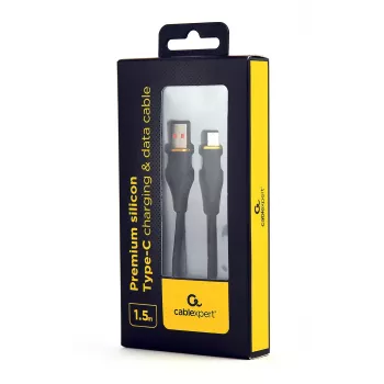 GEMBIRD Premium Silikoninis Type-C USB Įkrovimo ir Duomenų Laidas, 1,5m - Juodas