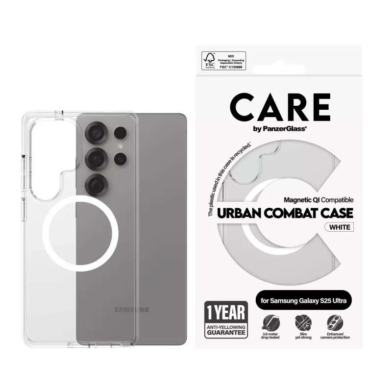 PanzerGlass CARE™ by ® Urban Combat Case Transparent White Qi Compatible Samsung Galaxy S25 Ultra