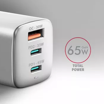 Sieninis įkroviklis Axagon ACU-DPQ65W PD3.0 & QC4+ 3x išėjimai 65W