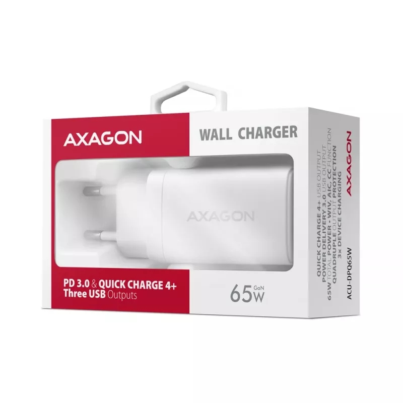 Sieninis įkroviklis Axagon ACU-DPQ65W PD3.0 & QC4+ 3x išėjimai 65W