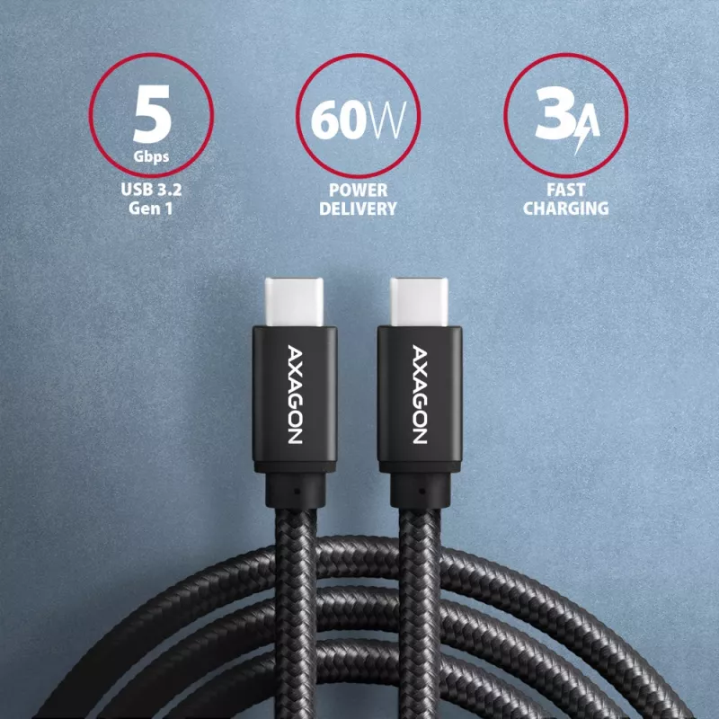 Axagon BUCM3-CM30AB SPEED USB-C <> USB-C 3.2 Gen 1 laidas 3 m