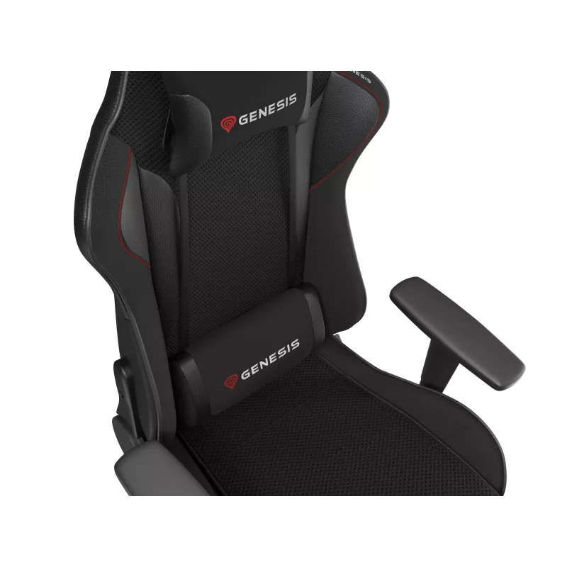 Žaidimų kėdė GENESIS Nitro 440 G2, paminkštinta sėdynė, audinys/ekologinė oda, pilka/juoda, max 120 kg, reguliuojama atlošas ir 1D porankiai