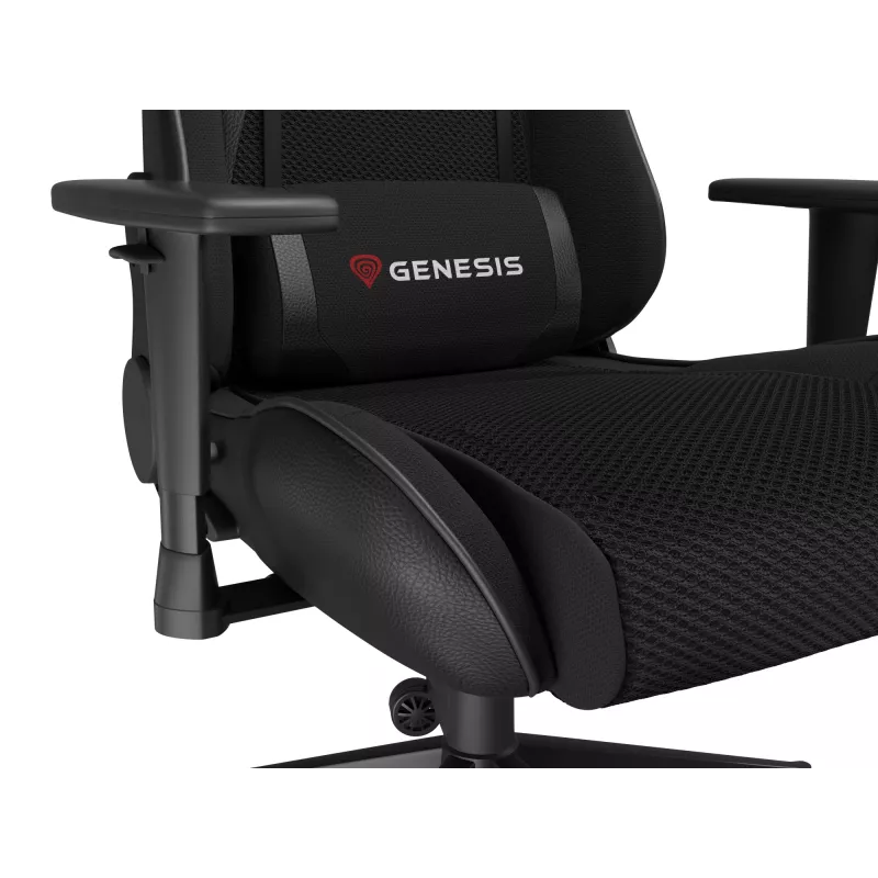 Žaidimų kėdė GENESIS Nitro 440 G2, paminkštinta sėdynė, audinys/ekologinė oda, pilka/juoda, max 120 kg, reguliuojama atlošas ir 1D porankiai