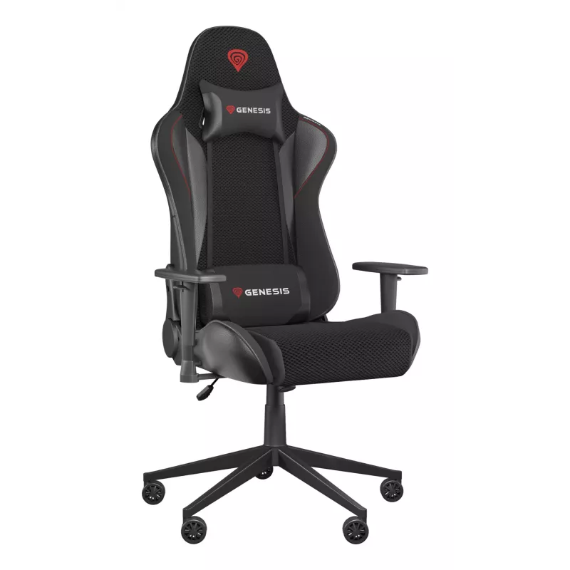 Žaidimų kėdė GENESIS Nitro 440 G2, paminkštinta sėdynė, audinys/ekologinė oda, pilka/juoda, max 120 kg, reguliuojama atlošas ir 1D porankiai