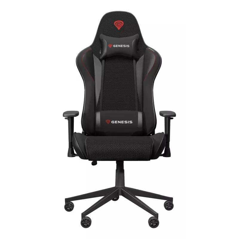 Žaidimų kėdė GENESIS Nitro 440 G2, paminkštinta sėdynė, audinys/ekologinė oda, pilka/juoda, max 120 kg, reguliuojama atlošas ir 1D porankiai
