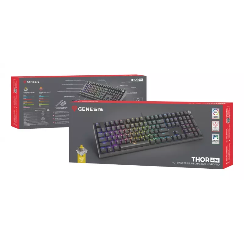 GENESIS THOR 404 klaviatūra, USB, mechaninė, QWERTY, RGB, juoda