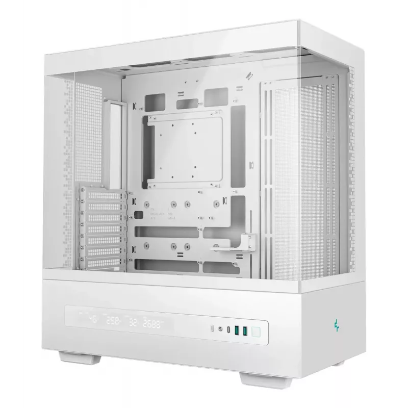 Korpusas DeepCool CH690 Tower White – ATX/microATX palaikymas, LCD ekranas, 3x2.5 colio vietos, 1x3.5 colio, GPU iki 450 mm, CPU aušintuvo aukštis 182 mm