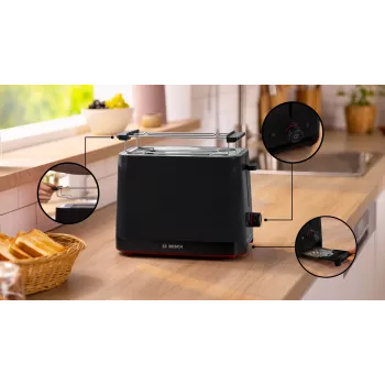 Skrudintuvas Bosch TAT3M123 2 griežinėliai, 950 W, juodas, sukamasis valdymas, atšildymas ir pašildymas