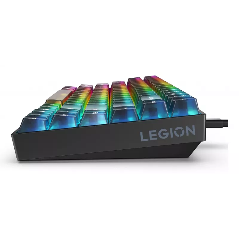 Mechaninė žaidimų klaviatūra Lenovo Legion K510 Mini Pro 75% JAV išdėstymas, 84 klavišai, RGB, USB, 1,8 m laidas, Juoda/Permatoma