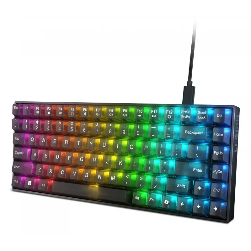 Mechaninė žaidimų klaviatūra Lenovo Legion K510 Mini Pro 75% JAV išdėstymas, 84 klavišai, RGB, USB, 1,8 m laidas, Juoda/Permatoma