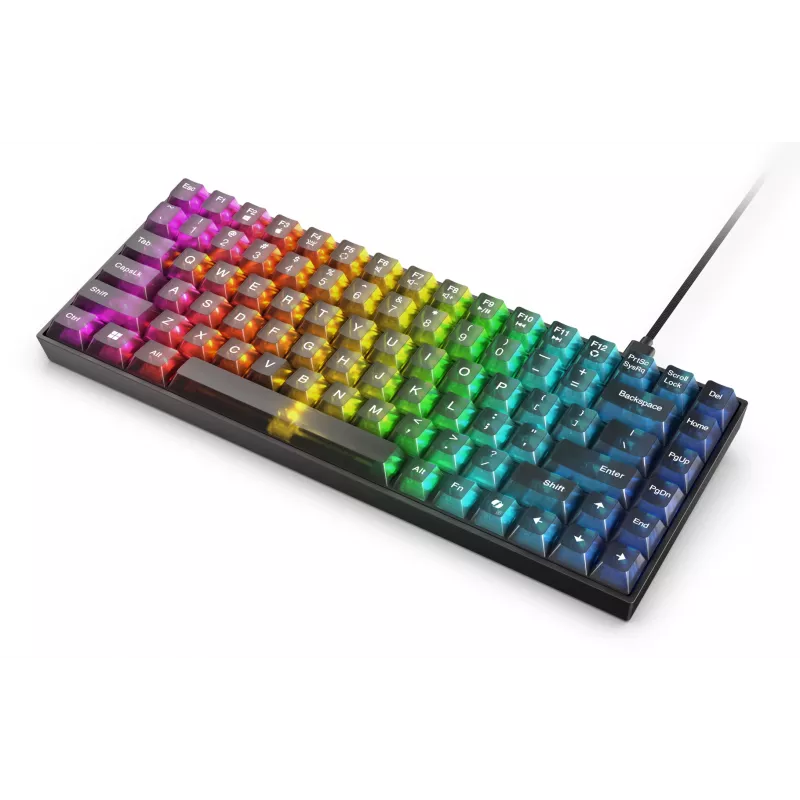 Mechaninė žaidimų klaviatūra Lenovo Legion K510 Mini Pro 75% JAV išdėstymas, 84 klavišai, RGB, USB, 1,8 m laidas, Juoda/Permatoma