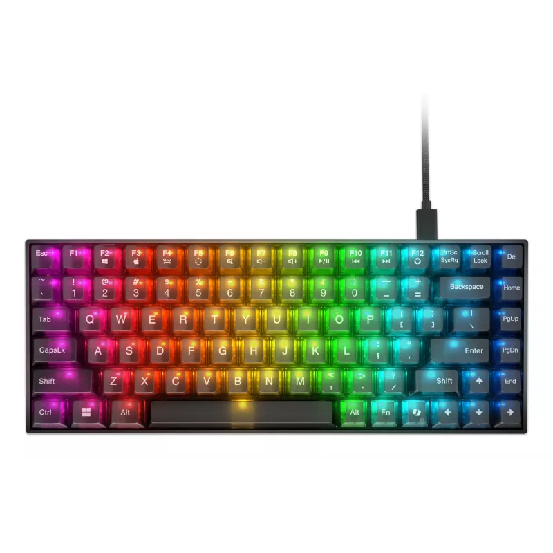 Mechaninė žaidimų klaviatūra Lenovo Legion K510 Mini Pro 75% JAV išdėstymas, 84 klavišai, RGB, USB, 1,8 m laidas, Juoda/Permatoma