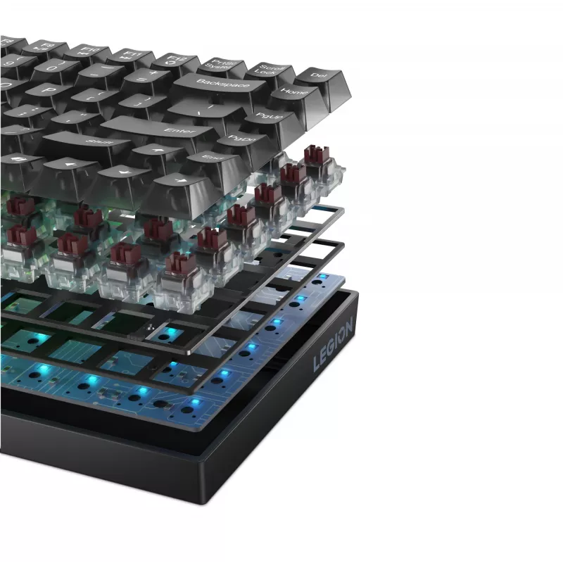 Mechaninė žaidimų klaviatūra Lenovo Legion K510 Mini Pro 75% JAV išdėstymas, 84 klavišai, RGB, USB, 1,8 m laidas, Juoda/Permatoma