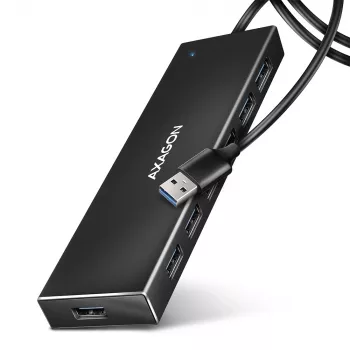 USB 3.2 Gen 1 7 prievadų aliumininis stalinis USB centras Axagon HUE-F7A su 1 m kabeliu
