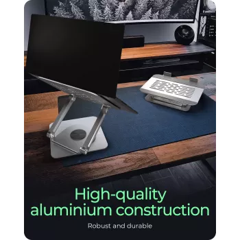 Nešiojamojo kompiuterio stovas RAIDSONIC IB-NH300-R, aliuminis, sidabrinis, tinka 17 colių (43,2 cm), 360° sukimas, 280×230×550 mm