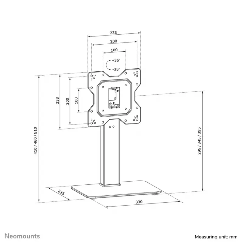 Neomounts DS45-430BL12 TV stovas 23-43 col. - pasukamas, 109,2 cm (43 col.), 100 x 100 mm, 200 x 200 mm, -35 - 35°, Plienas, Juoda