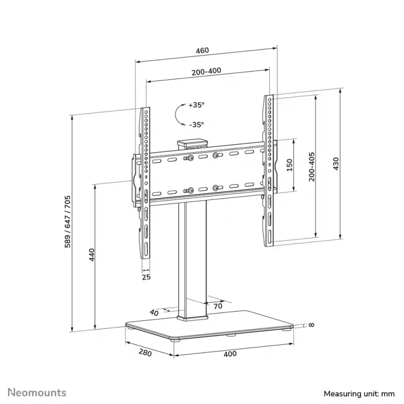 Neomounts DS45-430BL14 televizoriaus stovas 32-55 colių - pasukamas, 139,7 cm (55 colių), 100 x 100 mm, 400 x 400 mm, -35 - 35°, plienas, juodas