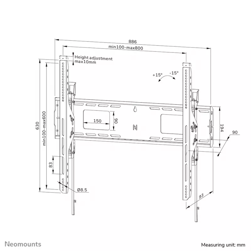 Neomounts WL35-750BL18 sunkusis TV sieninis laikiklis 125 kg 43-98 col. VESA 100x100-800x600