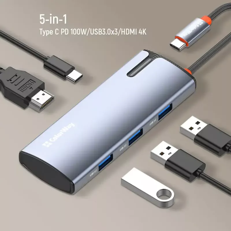 Dokavimo stotelė ColorWay CW-HUB01 5-in-1 USB-C su HDMI ir Ethernet
