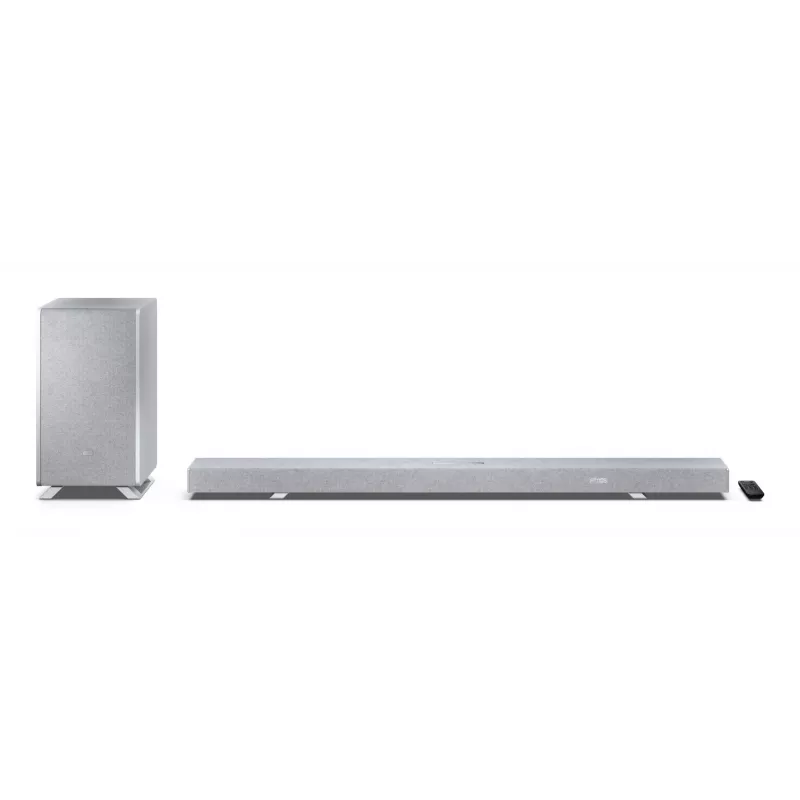Sharp HT-SBW55121(SL) 5.1.2 Dolby Atmos/DTS:X garso juosta su belaidžiu žemųjų dažnių bloku, 650 W, Bluetooth, sidabrinės spalvos