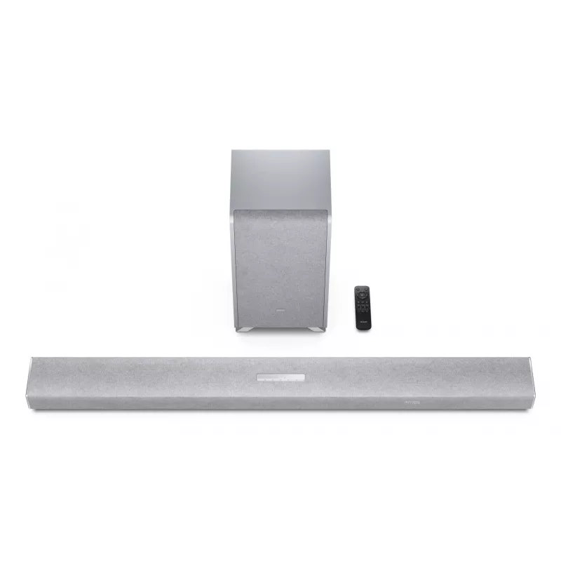 Sharp HT-SBW55121(SL) 5.1.2 Dolby Atmos/DTS:X garso juosta su belaidžiu žemųjų dažnių bloku, 650 W, Bluetooth, sidabrinės spalvos