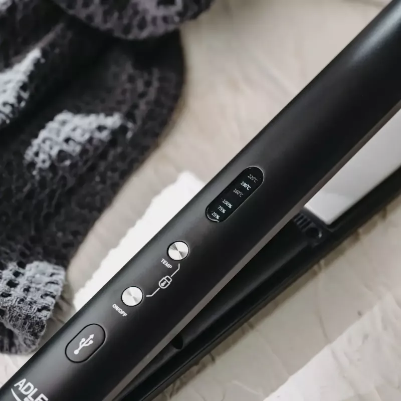 Belaidis plaukų tiesintuvas Adler AD 2327 – keraminė šildymo sistema, 160–220 °C, USB įkrovimas