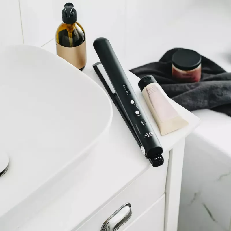 Belaidis plaukų tiesintuvas Adler AD 2327 – keraminė šildymo sistema, 160–220 °C, USB įkrovimas