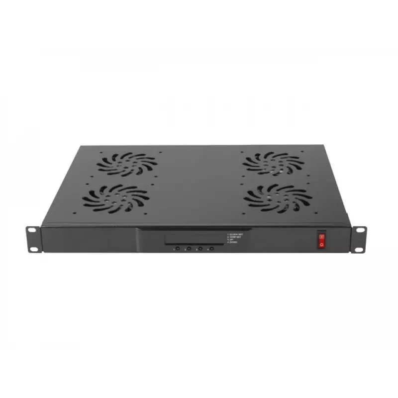 Lanberg AK-1503-B 19" 1U vėdinimo skydelis su LCD ir termostatu, 4 ventiliatoriai, 230 V, 483x322x44,45 mm, juodas