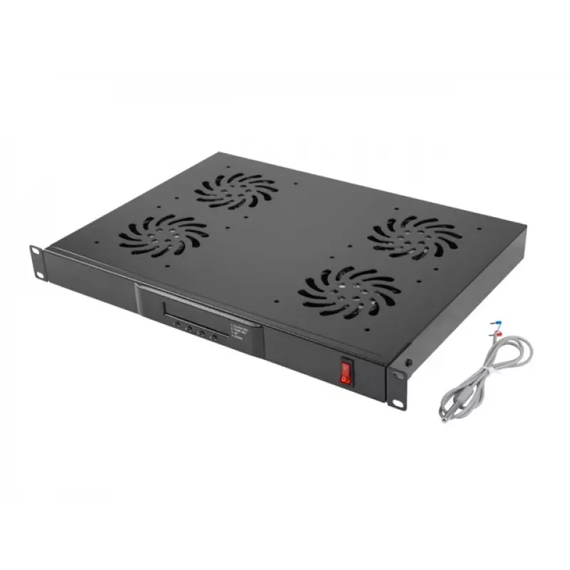 Lanberg AK-1503-B 19" 1U vėdinimo skydelis su LCD ir termostatu, 4 ventiliatoriai, 230 V, 483x322x44,45 mm, juodas