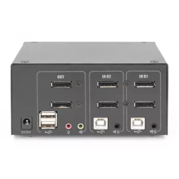 DIGITUS DS-12862 2 prievadų DisplayPort DualView KVM jungiklis, 60 Hz, 4K 60fps, kelių platformų palaikymas