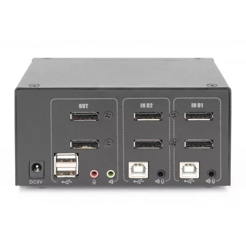 DIGITUS DS-12862 2 prievadų DisplayPort DualView KVM jungiklis, 60 Hz, 4K 60fps, kelių platformų palaikymas