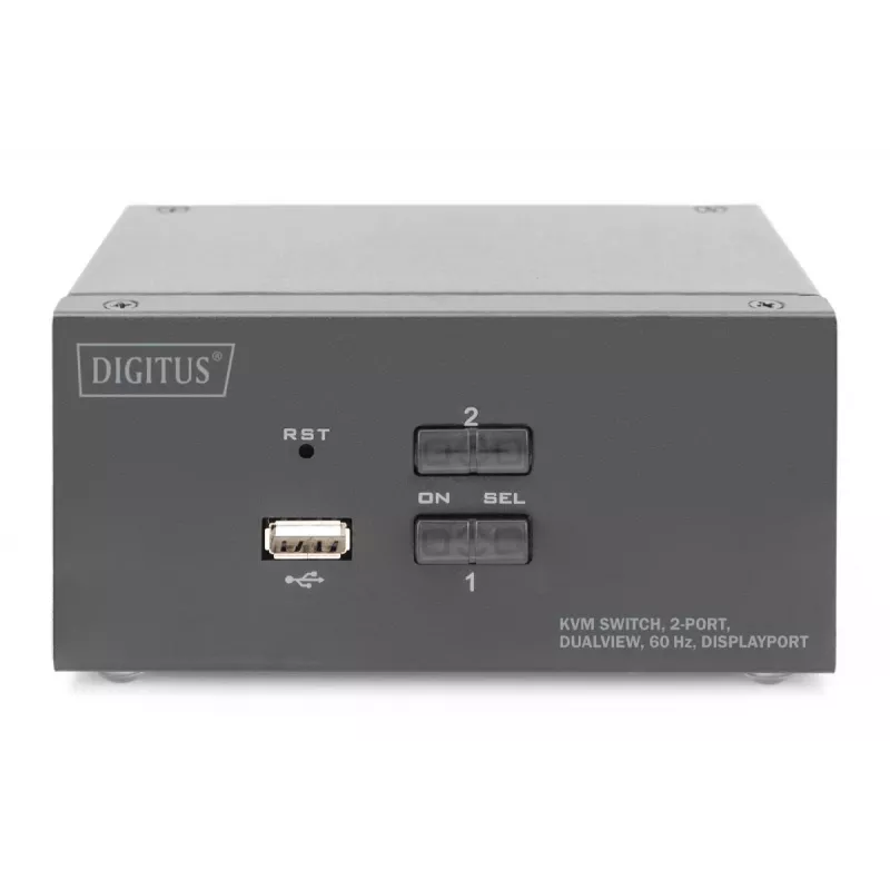 DIGITUS DS-12862 2 prievadų DisplayPort DualView KVM jungiklis, 60 Hz, 4K 60fps, kelių platformų palaikymas