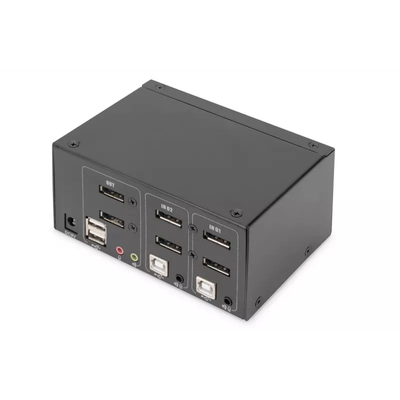DIGITUS DS-12862 2 prievadų DisplayPort DualView KVM jungiklis, 60 Hz, 4K 60fps, kelių platformų palaikymas