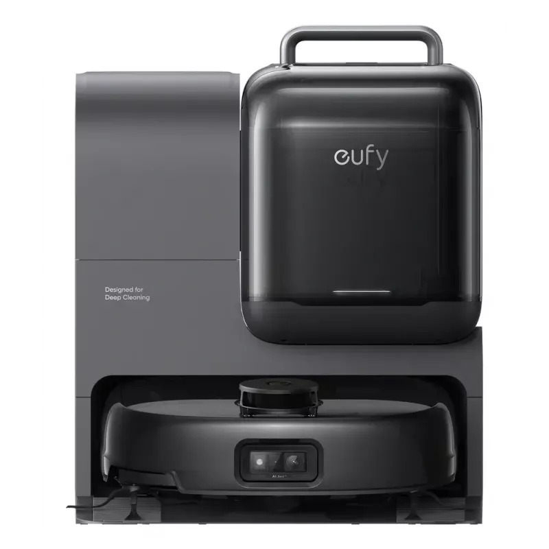 Robotinis dulkių siurblys ir šluostė Eufy Omni E28 — 3 L dulkėms, 2,5 L vandeniui, 5200 mAh baterija, juoda