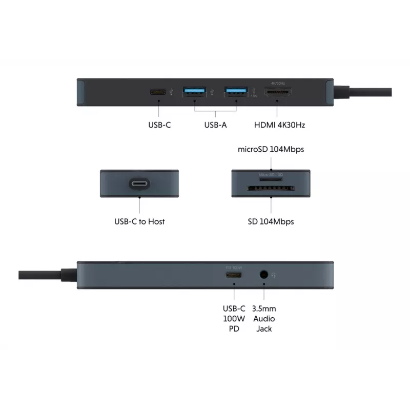 TARGUS HyperDrive Flex 8 prievadų USB-C centras (juodas)