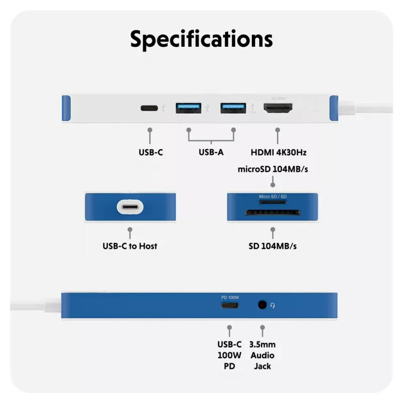 TARGUS HyperDrive Flex 8 prievadų USB-C centras (mėlynas)