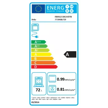 Laisvai pastatoma viryklė Beko FBM62330GWDTN, dujinė kaitlentė, elektrinė orkaitė, 72 L, A energijos klasė