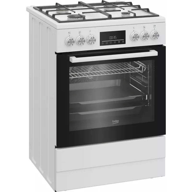 Laisvai pastatoma viryklė Beko FBM62330GWDTN, dujinė kaitlentė, elektrinė orkaitė, 72 L, A energijos klasė