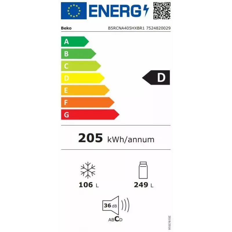 Laisvai pastatomas šaldytuvas-šaldiklis BEKO B5RCNA405HXBR1, 405 L, No Frost, reguliuojamos lentynos, reversinės durelės