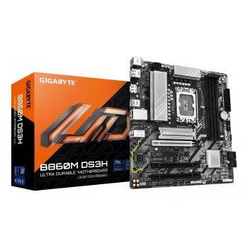 GIGABYTE B860M DS3H pagrindinė plokštė – Intel Core Ultra procesoriams, 5+1+2+1 VRM fazės, DDR5 iki 9066MHz, 1xPCIe 5.0 + 1xPCIe 4.0 M.2, 2.5GbE LAN, USB 3.2 Gen 2