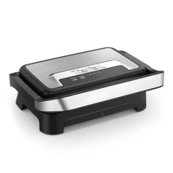 Kontaktinė grilio keptuvė Tefal Inicio Compact GC270D10 – stačiakampė 1000 W, grotelinis viršus, juoda/nerūdijantis plienas