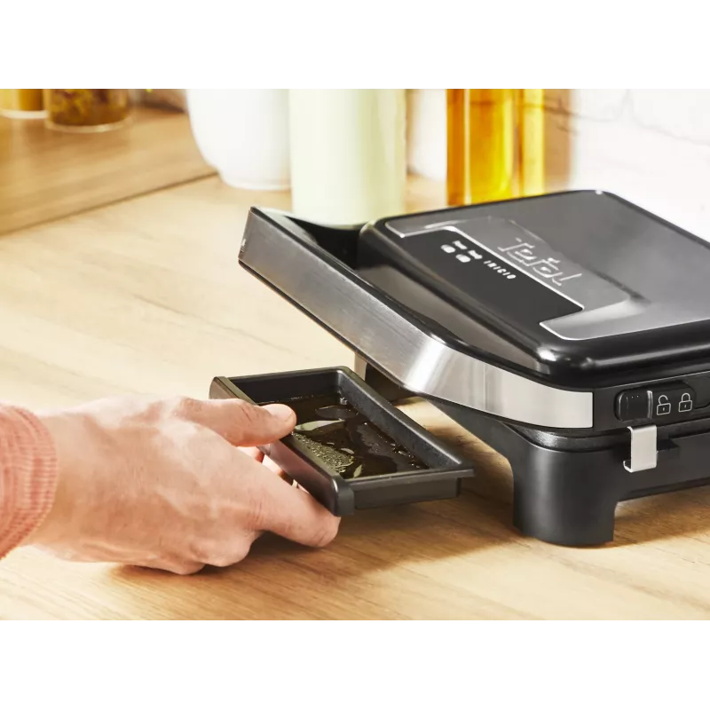 Kontaktinė grilio keptuvė Tefal Inicio Compact GC270D10 – stačiakampė 1000 W, grotelinis viršus, juoda/nerūdijantis plienas