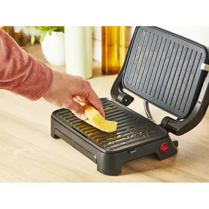 Kontaktinė grilio keptuvė Tefal Inicio Compact GC270D10 – stačiakampė 1000 W, grotelinis viršus, juoda/nerūdijantis plienas