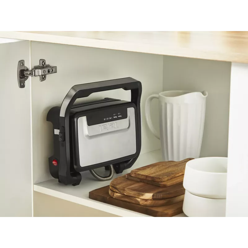 Kontaktinė grilio keptuvė Tefal Inicio Compact GC270D10 – stačiakampė 1000 W, grotelinis viršus, juoda/nerūdijantis plienas