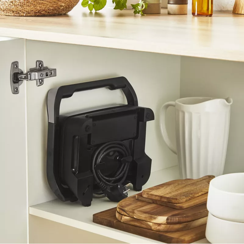 Kontaktinė grilio keptuvė Tefal Inicio Compact GC270D10 – stačiakampė 1000 W, grotelinis viršus, juoda/nerūdijantis plienas