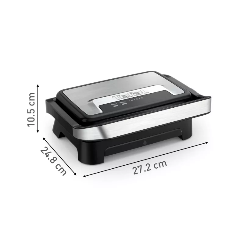 Kontaktinė grilio keptuvė Tefal Inicio Compact GC270D10 – stačiakampė 1000 W, grotelinis viršus, juoda/nerūdijantis plienas