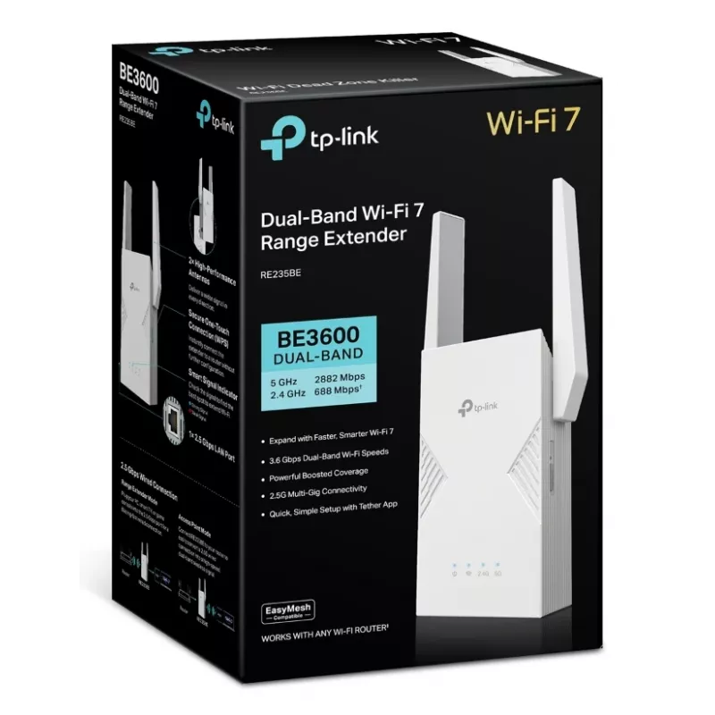 TP-LINK BE3600 tinklo siųstuvas-imtuvas, 2882 Mbit/s, dviejų juostų 2.4/5 GHz, 1× RJ-45, baltas